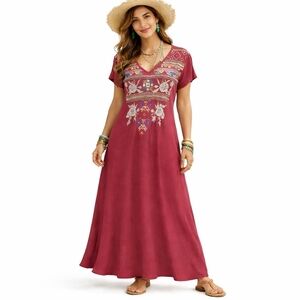 CAITE Embroidered Boho Maxi Dress XL Handmade India Folk Floral